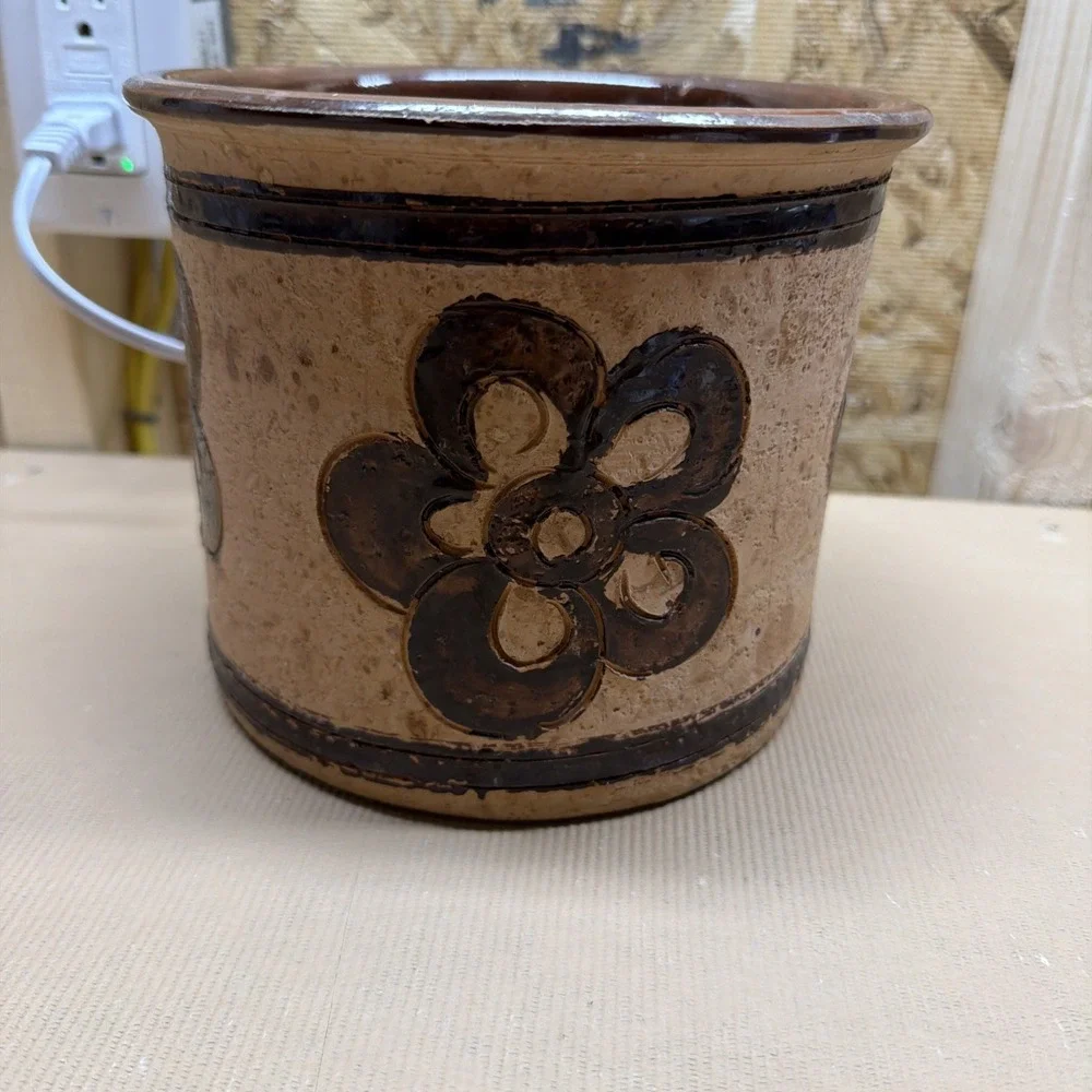 Vtg MCM Stoneware Clay Handmade Crock Made In Italy 6